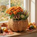 Tekvicový kvetináč s fóliou, jesenná dekorácia, oranžový, Ø18cm, V15cm | Floristik24.sk