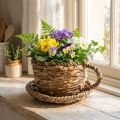 Kvetináč s podšálkou, malý slamený košík, Ø17cm V13cm | Floristik24.sk