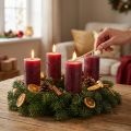 Jednofarebné bordové rustikálne bezpečné adventné sviečky 110 × 60 mm, sada 4 kusov, samozhášavé | Floristik24.sk