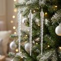 Zimná dekorácia cencúle na zavesenie číre strieborné 28cm 3ks | Floristik24.sk