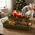 Dekoratívny vianočný podnos, zelené hviezdy, 49 cm/43 cm, sada 2 kusov | Floristik24.sk