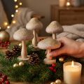 Dekoratívne drevené a plstené huby s trblietkami, adventná dekorácia na stôl, výška 11 cm, 4 kusy | Floristik24.sk