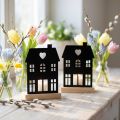 Lampášový domček kovový čierny s drevenou základňou V15cm 2ks | Floristik24.sk
