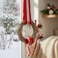 Vianočný veniec na okno na zavesenie červený, biely Ø20cm L98cm | Floristik24.sk