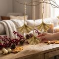 Prívesok z listov ginka, adventná dekorácia, kovová dekorácia na jeseň Golden L12cm 12 ks | Floristik24.sk