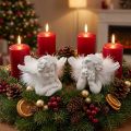 Anjel ležiaci, vianočná dekorácia, anjelská dekorácia s pierkami, adventná biela V8/8,5cm L14/12,5cm sada 2ks | Floristik24.sk
