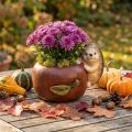 Kvetináč, jablko s ježkom, jesenná dekorácia, hrniec, keramika Ø16cm V22cm Š33cm | Floristik24.sk