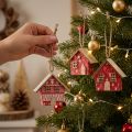 Červené vianočné domčeky na zavesenie, papier a drevo, 5,5 cm, sada 6 kusov | Floristik24.sk
