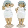 Floristik24 Ozdobná figúrka dámy na pláži, letná dekorácia, kúpacie figúrky s klobúkom modrá/biela H15/15,5cm sada 2ks