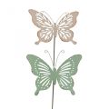 Floristik24 Stĺpik do postieľky kovový motýlik ružový zelený 10,5x8,5cm 4ks