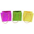 Floristik24 Darčekové tašky s rúčkami papierové ružové žlté zelené textilný vzhľad 10,5cm 12ks