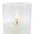 Floristik24 LED sviečka v skle s plameňovým efektom, izbová sviečka teplá biela, LED s časovačom na batérie Ø7,5 V12,5 cm
