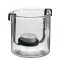 Floristik24 Lampáš sklo s držiakom na čajovú sviečku čierny kov Ø9×V10cm