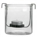 Floristik24 Lampáš sklo s držiakom na čajovú sviečku čierny kov Ø9×V10cm