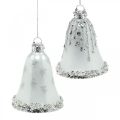 Floristik24 Vianočné zvončeky, ozdoby na stromček, sklenené zvončeky Ø6,5cm V8cm biela sada 2ks