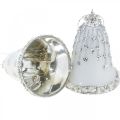 Floristik24 Vianočné zvončeky, ozdoby na stromček, sklenené zvončeky Ø6,5cm V8cm biela sada 2ks