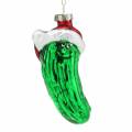 Floristik24 Vianočné ozdoby na stromček Vianočná uhorka s čiapočkou zelená 11,5cm