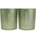 Floristik24 Lampióny, svietnik na čajové sviečky sklenené vianočné zelené Ø7cm 2ks