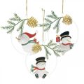 Floristik24 Vianočný prívesok dekorácia snehuliaka prsteň kovový Ø14cm 3ks