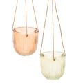 Floristik24 Závesný sklenený kvetináč, dekoratívny sklenený kvetináč, retro štýl, zeleno-hnedý, 14,5 cm, 2 kusy