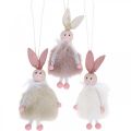 Floristik24 Zajačiky, veľkonočné ozdoby, jarné prívesky, veľkonočné zajačiky na zavesenie béžový, ružový, biely V12,5cm 3ks
