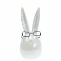 Floristik24 Veľkonočný zajačik s okuliarmi Biela perleťová keramika V20cm