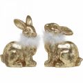 Floristik24 Zlatý králik sediaci terakota zlatej farby s pierkami V20cm 2ks