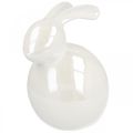 Floristik24 Keramický zajačik, veľkonočná postavička, jarná dekorácia, veľkonočný zajačik biely, perleť V17cm
