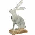 Floristik24 Veľkonočný zajačik stojaci s dreveným podstavcom Veľkonočný zajačik kovová veľkonočná dekorácia