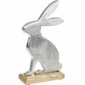 Floristik24 Zajačik Strieborný kovový drevený základ Veľkonočná dekorácia zajačika