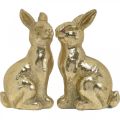 Floristik24 Dekoračný zajačik zlatý sediaci, zajačik na ozdobenie, pár veľkonočných zajačikov, V16,5cm 2ks