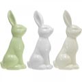 Floristik24 Porcelánový veľkonočný zajačik sediaci biely, krémový, zelený V18cm 3ks