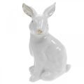 Floristik24 Veľkonočný zajačik bielo-zlatý, jarná dekorácia, keramická figúrka biela, zlatá V13cm 2ks
