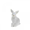 Floristik24 Biely keramický králik, veľkonočná dekorácia so zlatým zdobením, jarná dekorácia V7,5cm