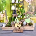 Floristik24 Zajačik mama s dieťaťom, veľkonočná dekorácia, jar, veľkonočný zajačik z dreva, prírodný, zelený, žltý V22cm