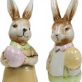 Floristik24 Deco veľkonočné zajačiky s vajíčkom, veľkonočné ozdobné zajačiky, keramika, V24cm 2ks