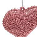 Floristik24 Srdce ružové na zavesenie so sľudou 6,5cm x 6,5cm 12ks