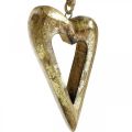 Floristik24 Ozdobné srdce, mangové drevo zlatý efekt, drevená dekorácia na zavesenie 13,5cm × 7cm 4ks