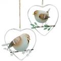 Floristik24 Prívesok srdiečko s vrabcami, jarná dekorácia, kovové srdiečko, Valentín, srdiečko vtáčiky 4ks