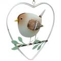 Floristik24 Prívesok srdiečko s vrabcami, jarná dekorácia, kovové srdiečko, Valentín, srdiečko vtáčiky 4ks