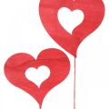 Floristik24 Kvetinová zátka srdce, drevená dekorácia na nalepenie, Valentín, červená ozdobná zátka, Deň matiek L31-33cm 24ks