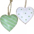 Floristik24 Kovové srdiečka na zavesenie, Valentín, jarná dekorácia, prívesok srdce zelené, biele V3,5cm 10ks