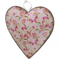 Floristik24 Srdce na zavesenie, Valentín, dekorácia srdca s ružami, Deň matiek, kovová dekorácia V16cm 3ks