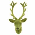 Floristik24 Deko hlava jeleňa vločkovaná machová zelená 10cm x 20cm 3ks