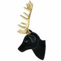 Floristik24 Deco hlava jeleňa flockovaná čierna, zlatá 10cm x 20cm 3ks