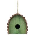 Floristik24 Závesná dekorácia vtáčia búdka s okrúhlou strechou drevo zelená hnedá 16,5×10×17cm