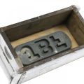 Floristik24 Tvar tehla, tehlová krabica, drevená krabica s kovovým kovaním starožitná povrchová úprava, biela umývaná L32cm V9cm