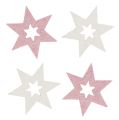 Floristik24 Drevená hviezda 3,5cm ružová/biela s trblietkami 72ks