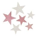 Floristik24 Drevená hviezda 3-5cm ružová/biela s trblietkami 24ks