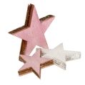 Floristik24 Drevená hviezda 3-5cm ružová/biela s trblietkami 24ks